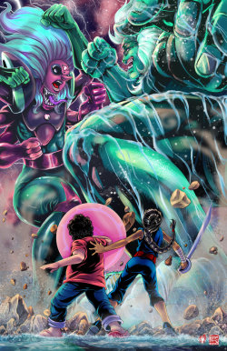 tyrinecarver:  Steven Universe - Fusion Battle by TyrineCarver and Wil Woods     So in all likelihood, Malachite’s grand return to the stage isn’t going to be like this… but how awesome would it be if it was? I mean… Giant Woman kaiju battle