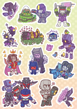 shibara:     Finished G1 Decepticon stickers!! I’m pretty happy with these, but good god, CMYK hates purple with all it’s evil inky soul TT w TT  On to more stuff for August!!! 