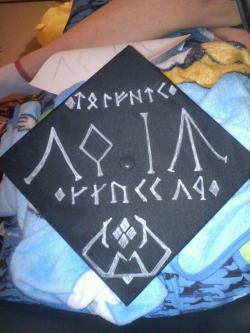 I&rsquo;m graduating tomorrow and I figured I needed to decorate my hat like many others before me.  So I decided to write out &ldquo;RUTGERS CLASS OF 2013&rdquo; in Khuzdul.  I had some space at the bottom so I threw in Fili&rsquo;s royal crest for