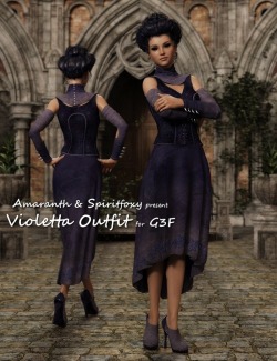  V  for Vendetta or in this case Violetta. This warrior queen outfit is  suitable for all your darker renders, from necromancer to vampire queen. These killer shoes and gloves will keep your ladies safe! Ready for Genesis 3 Female, Daz Studio 4.8  and
