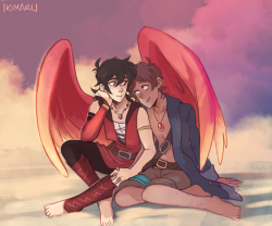 AU where Keith is a firebird and Lance a half-mermaid pirate![commissioned by @starbluesss for her fanfic! 