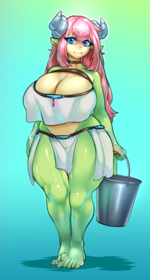 eigaka:  Made a ref image for Nina, at least. The context for the bucket is basicaly her job as a fisherwoman, specially with crabs. 