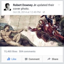 coooooooooooooorvo:pen-strokes-and-music-notes: Robert Downey Jr.’s Facebook page is a gift to mankind.  still cant believe rdj reposted and credited my art 