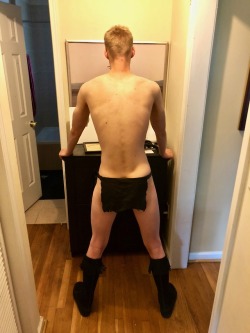 tallglassofoj: I had a chance to play with @tieboybama last week. Classic tale, actually. It started off with me in a rubber straitjacket and ended with him in a loincloth and moccasins. Funny how that happens.  The strict hogtie in a wrestling singlet