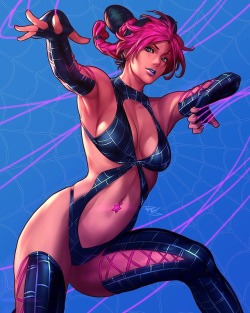 theartmage:Done for a Secret Santa event! Jolyne Kujo! Had fun working on the webbing design! :D