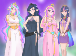 jonfawkes:  How about another lesson in Equestria? So you’ve all been wondering what Alicorn ears look like. So I have gathered the princesses to show them off. They have “high elf” ears, they are slightly longer and have little bumps on them. The