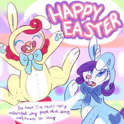 ask-rarity-and-pinkie:  Happy Easter everypony!!  Pinkie and I helped orchestrate a massive Easter egg hunt across all of Ponyville this year!  Some of the eggs still haven’t been found yet; we found such great hiding spots. ~Rarity  x3