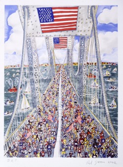 nyhistory:  Good luck to all those running in the New York City Marathon today!  Red Grooms, On your Mark, Get Set, Go!, 2002. Color lithograph. New-York Historical Society # 76266 