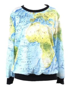 wickedclothes:  World Map Sweatshirt This sweatshirt is made with an all-over print of a world map. Currently on sale for just ภ.88 at Amazon!