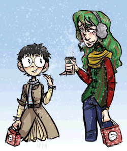 congercine:  Happy holidays to limis, who was my SS recipient! They asked for onoda+makishima with the prompt “first snow”. ;;; I hope this is okay! The first thing I had thought of was makishima and onoda doing some seasonal shopping together :0