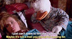 ascherrose:  kaylapocalypse:  nonapkinsilickmyfingers777:  edgarwight: Howard the Duck (1986) dir. Willard Huyck   everyone involved with this needs their ass beat   fun fact: Howard the Duck is technically the first marvel movie made   What in the fuck