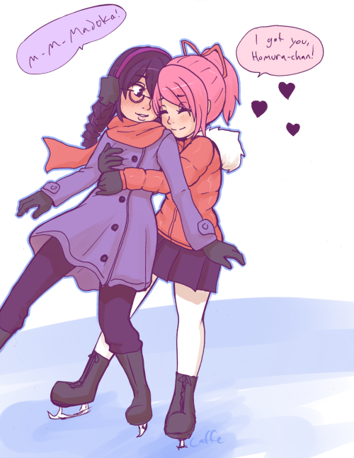 I’m going to send this to Silver because Silver inspired me to draw some ice skatin’ madohomu homos c: 