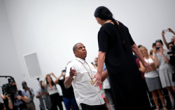 aintnojigga:  Jay-Z dancing at his Picasso Baby art performance with Marina Abramovic, who was an inspiration for the video. 