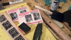 dielukedie:Just finishing and testing out this small woodcut. Going to make stickers using 228 USPS Labels.  Great idea!
