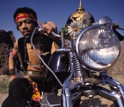 Rocknrollhighskool:  Jimi Hendrix Posing For A Shot Aboard His Harley Davidson In