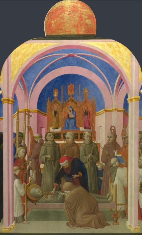 Sassetta (Stefano di Giovanni di Consolo, Italian, active by 1423 - died 1450), from the Borgo San Sepolcro Altarpiece (1437-1444), The Funeral of Saint Francis and the Verification of the Stigmata. Egg tempera and gold on poplar, 88.5 x 53.5 cm. National