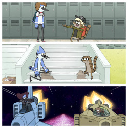 Mordecai &amp; Rigby&hellip;past, present, and future. Did you have bleached hair back in high school, too? 