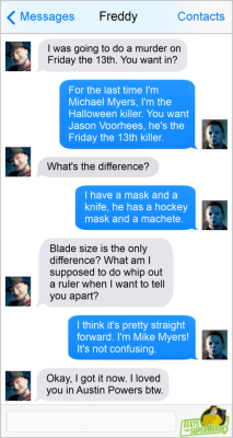 fromsuperheroes:  Texts From Superheroes: Mistaken Identity  One is a zombie animated by the Necronomicon, he other by Samhain, a Celtic death god; if that helps.