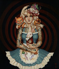 fairytalemood:  art by Glenn Arthur for the Forever Fabled exhibition at Thinkspace gallery (June 1 - 29, 2013) Acrylic on wood panel Alice in Wonderland, Snow White, Sleeping Beauty, Goldilocks, Little Red Riding Hood 