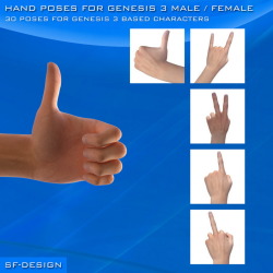 SFD has cured all your stresses on posing your characters hands! 30 hand poses (15 for the left and 15 for the right hand) for Genesis 3 male and female based characters. Compatible with Daz Studio 4.9 and up AND is 35% off until 2/28/2016! What a deal!Ha