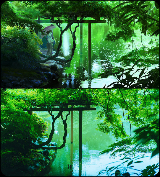 qinnih:  Kotonoha no Niwa - animation background vs photos of the same places -
