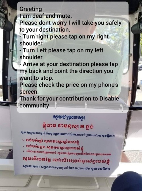 catchymemes:  The community made this for mute and Deaf Tuk-Tuk driver in Cambodia