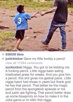 Realize, he just gave him his trash. It&rsquo;s a pencil.  What&rsquo;s he gonna do with it?  Write songs? hahahaha cute. So, basically, he just used that little kid as a trash can.