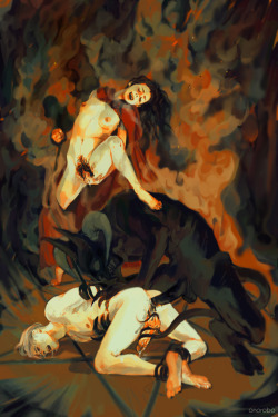 onorobo:  This was the illustration I did for HamletMachine’s erotic occult artbook, Coven.  Supplies limited and going quickly. Thank you for inviting me, hamlet. ♡  Yesssss&hellip;. *swirls bloodwyne in chalice* The demon has inky black jizz,