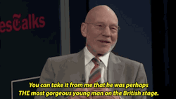 supercalifragilisticexpifuckyou:  carry-on-my-otp:  xyriath:  cumber-cookie-batch:  [When Sir Patrick Stewart was asked to describe Sir Ian McKellen’s early days on the british stage] Look at that smug face. And he’s doing a little dance!! You can