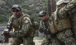 militaryarmament:  Sailors assigned to Fleet Combat Camera Pacific (FCCP), participate in close quarters battle techniques training during FCCP’s Winter Quick Shot 2015 joint field training exercise in the Angeles National Forest near Azusa, Calif.,