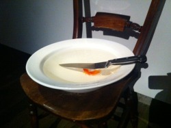 Exhibit from the MONA in Hobart, Tasmania.  Goldfish hiding under the shade of a knife.. December, 2014.