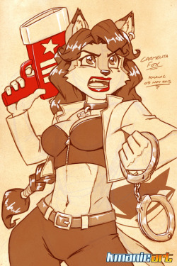 kmanicart:  Sketch 9, Carmelita Fox aka Old Ironsides “Get back here, Ringtail!” Okay, so I’m not taking requests on these sketches, but after drawing Sly yesterday I just had to sketch up a Camelita to match. This is more-or-less her Sly 1-3 outfit