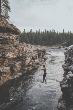 wild-nirvana:  man-and-camera:  Cascade Falls Slackline ➾ Luke Gram This is me slacklining at Cascade Falls down by Christina Lake, BC. We had an awesome day cliff jumping, slacklining, rope swinging, swimming into these wicked rapids and water holes