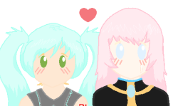 Cera and Hailey cosplaying as Miku and Luka   oMGGGGG YOU CLEVER LITTLE THING AHAHA♥ tHIS IS SUPER ADORABLE omGGG tAHNK U FOR DRAWING MY OCs BABES AHAH/// 