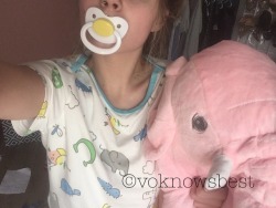 voknowsbest: This squishy little tyke woke up to a super squishy diapey and just might need a change !! And I got the bestest new stuffed animal her name is Pricilla and she’s a big elephant !! And she’s a super good listener !! 