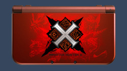 tinycartridge:  Monster Hunter X New 3DS XL/LL for Japan ⊟ Along with the Metallic Red New 3DS XL/LL coming out there on August 27, Japan will get this limited edition design at the end of the year when Monster Hunter X hits. I suspect this won’t