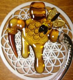 Lo-Key-Glass:  Honeybee Warlock Pendant With Seed-Encased Horn From Milehigh Seeds. 