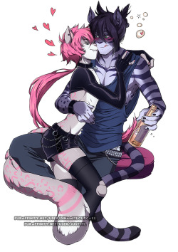 justsylfur:  Waaaaaa fiiiiiiinally I finished this! And i MADLY love it!!The amazing dinamitecupcake did a beautiful sketch with her OC Lucas and my OC Yoru after we joked on how Yoru would try to uhmm… well you know ;3 Lucas is shy so Yoru didnt have
