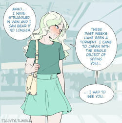 ticcytx:  Dianakko, in which Diana is a proper milady from the UK who confesses like if living in a Jane Austen novel… but Akko is Akko.part 2bonus:(thanks to pereden for helping me with jp writing :D)
