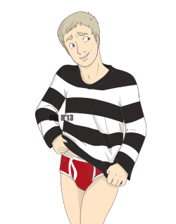 shortshenanigans:  Trying so hard to break out of my art block. So here, have Jawn being all bashful because of his red pants. It has a transparent background, so you can have him posing all over your dashboard if you want. 