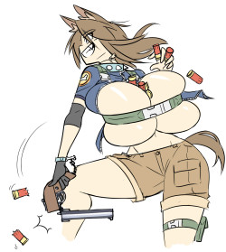 graphiteknight:  Playing a lot of Killing Floor 2 made me want to draw an actiony shotgunner Lass utilizing her increased ammo storage capacity.   &lt; |D’‘‘‘
