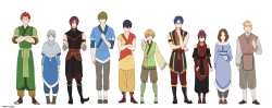 hubedihubbe:  Free! Iwatobi Benders AU + coaches &ldquo;But Haru should be a waterbender!!&rdquo; &ldquo;Why is Nagisa an eathbender!?&rdquo;Go read her idea and her thoughts on why these are their elements! 
