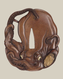 japaneseaesthetics:  Ryoun Michiyoshi, Tsuba [sword guard] in the form of an octopus, mid-19th century, Japan.  William Sturgis Bigelow Collection. MFA