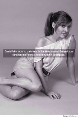 scificity:  George Lucas convinced Carrie Fisher not to wear underwear in Starwars. Thanks George.http://scificity.tumblr.com