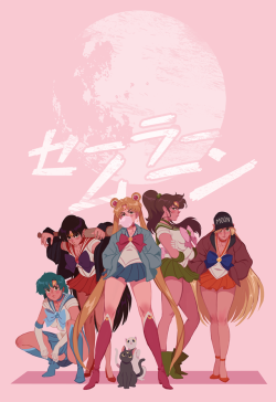 booster-pack-arts:  I finally did the Sailor Scout Street Gang print I’ve always been telling myself I’d do! Super happy with out it turned out too. Also, slav squatting Mercury &lt;3 