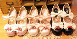 kawaiiconnection:  Sweet Lolita Strawberry Bell Shoes -  US อ.99Follow KawaiiConnection for more cute finds!
