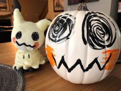 pokemon:  Adorable Mimikyu pumpkin by Trainer Sora! Thanks for sharing your Pokémon Halloween photo with us. Trainers, remember to share your Pokémon costumes, fan art, and pumpkins with us using #PokemonHalloween on Twitter or Instagram for the chance