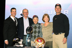 bleacherreport:  The Harbaugh family, including 97-year-old Grandpa Joe wearing a 49ers/Ravens hat, at the coaches press conference this morning.   This game will be EPIC!