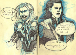 Random drawings from a Thor/Loki fanfic I will probably never ever write, because it is terrible and angsty and sad and full of death.  