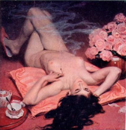 flesh-cathedral:  Ludovic Alleaume, Dans le Rose (detail from old French postcard)  This is me. Like, actually.